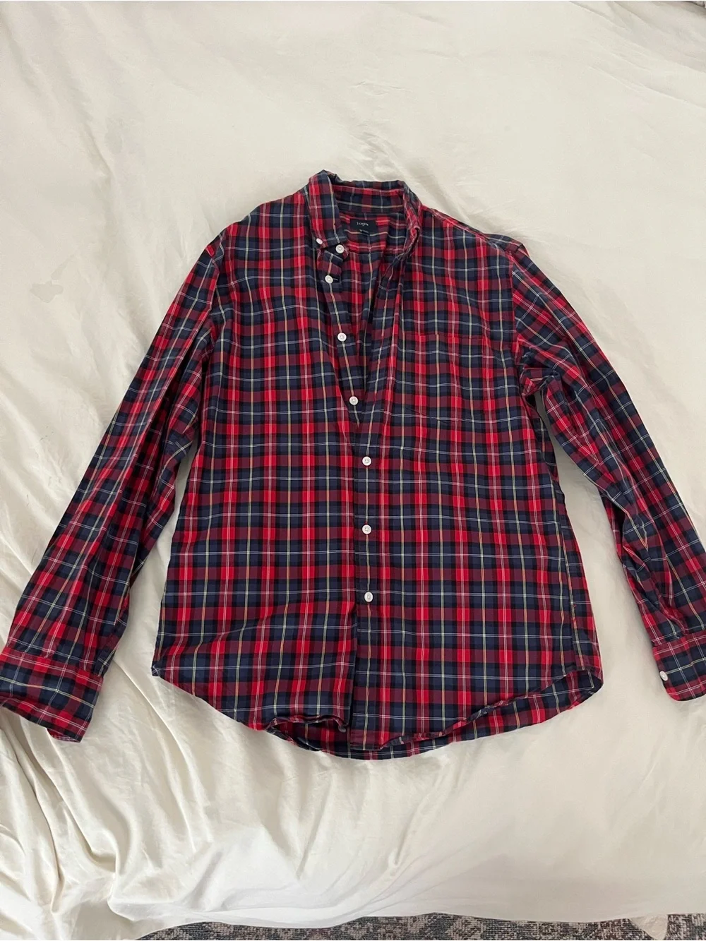 J. Crew Red and Navy Plaid Button-Down Shirt